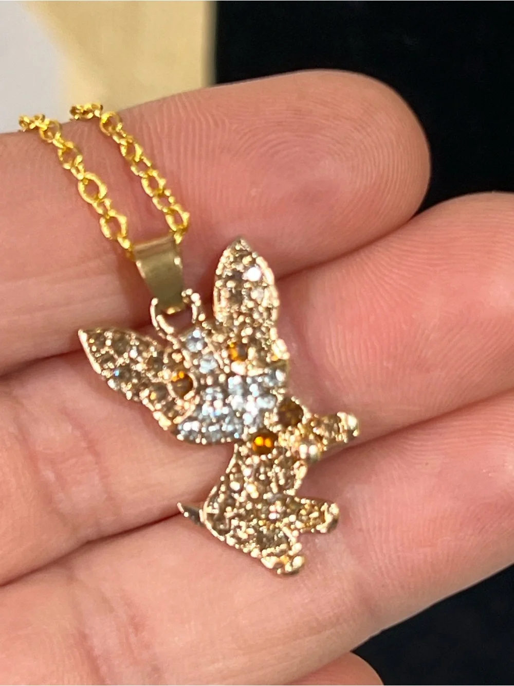Gold Tone Crystal Fox Pendant Necklace - Gold